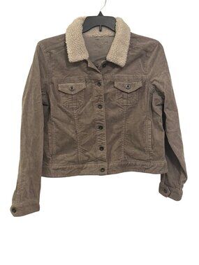 Sonoma Womens Brown Corduroy Sherpa-Lined Jacket XL Button-Front